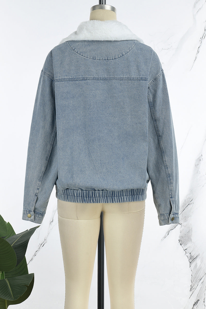 EB | Solide Patchwork Umlegekragen Langarm Reguläre Denimjacke