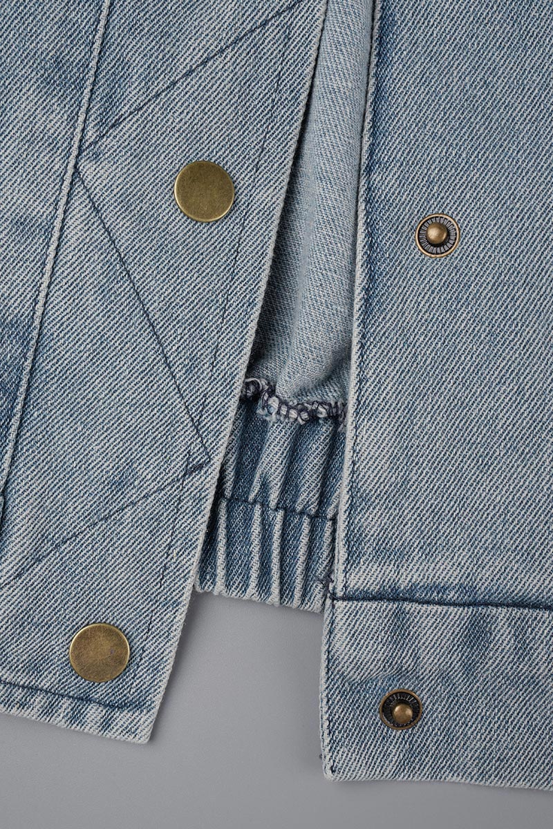 EB | Solide Patchwork Umlegekragen Langarm Reguläre Denimjacke