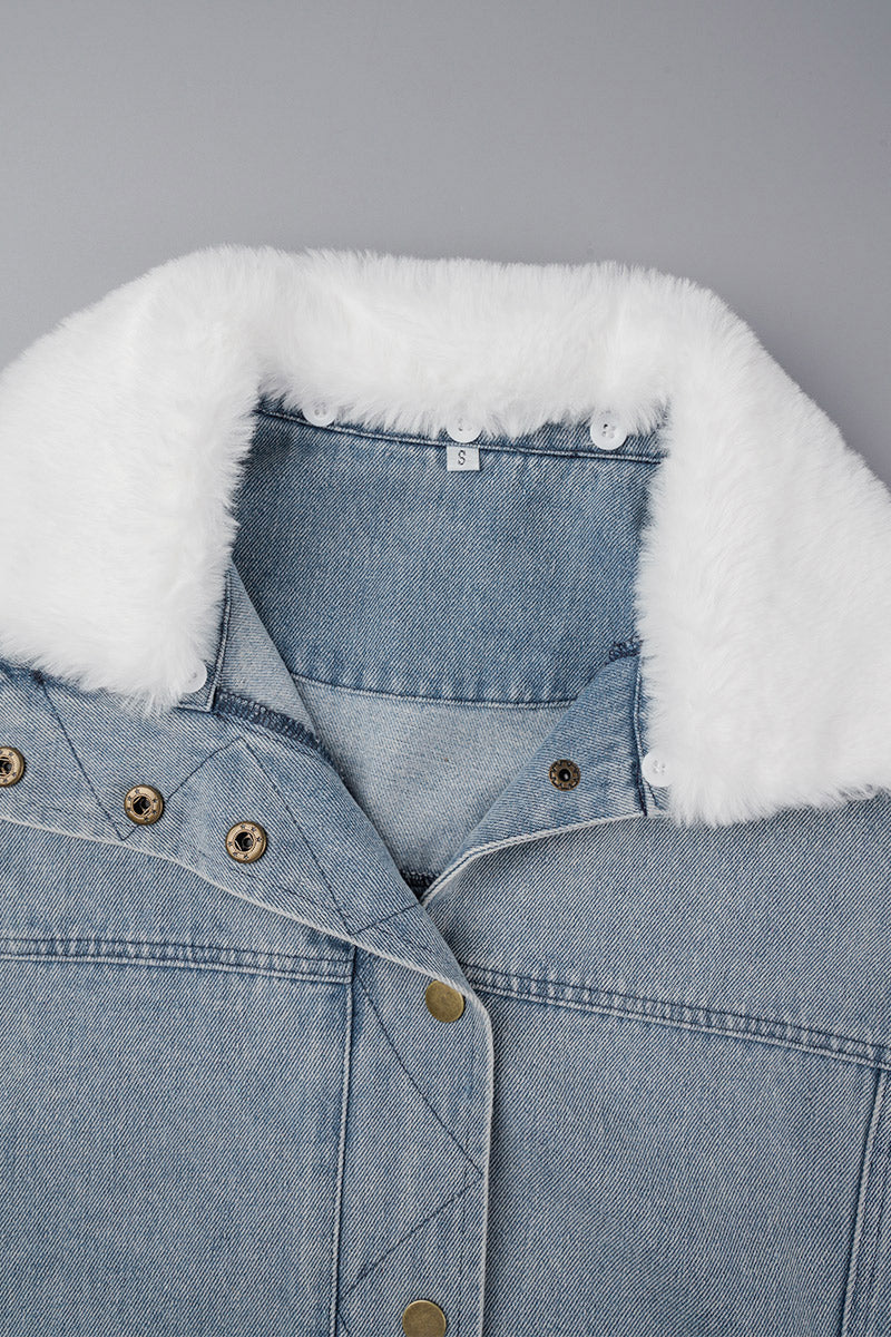 EB | Solide Patchwork Umlegekragen Langarm Reguläre Denimjacke
