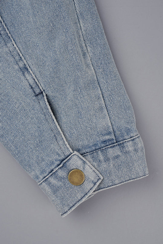 EB | Solide Patchwork Umlegekragen Langarm Reguläre Denimjacke