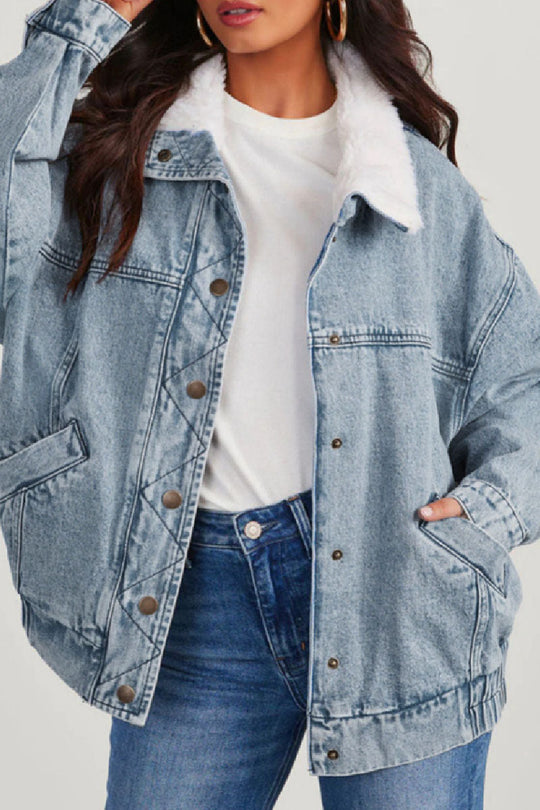 EB | Solide Patchwork Umlegekragen Langarm Reguläre Denimjacke