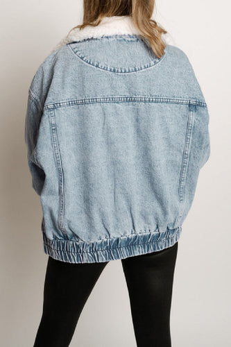 EB | Solide Patchwork Umlegekragen Langarm Reguläre Denimjacke