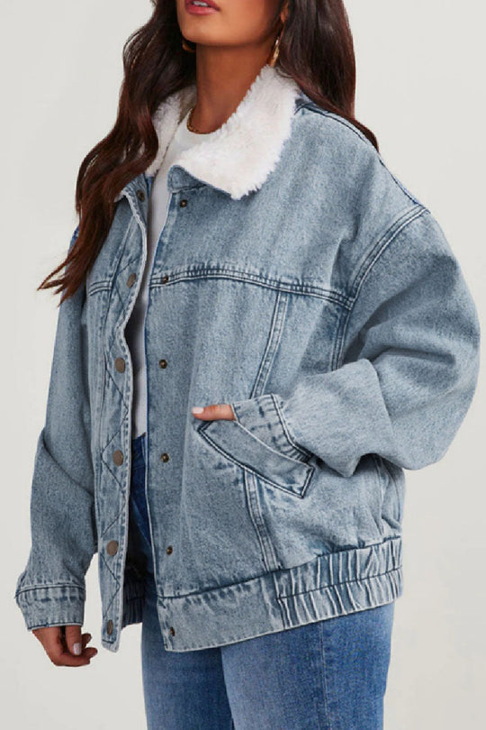 EB | Solide Patchwork Umlegekragen Langarm Reguläre Denimjacke