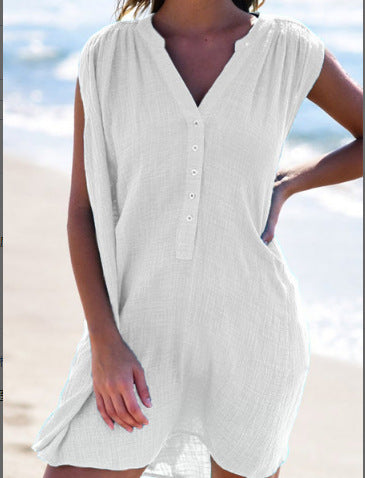 Damen lässiges Strandkleid mit Knopfdetails EB