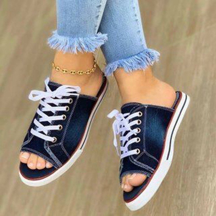 Damen Freizeitschuhe im lässigen Denim-Design mit offenem Zehenbereich EB