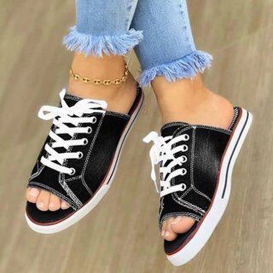 Damen Freizeitschuhe im lässigen Denim-Design mit offenem Zehenbereich EB