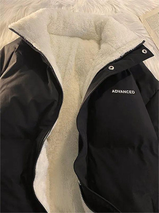 EB | Einfarbige Kurze Gep Quiltete Jacke mit Hohem Kragen Und Reißverschluss