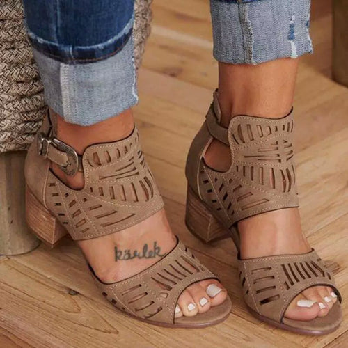 Damen Stiefeletten mit Cut-Out-Design und Blockabsatz EB