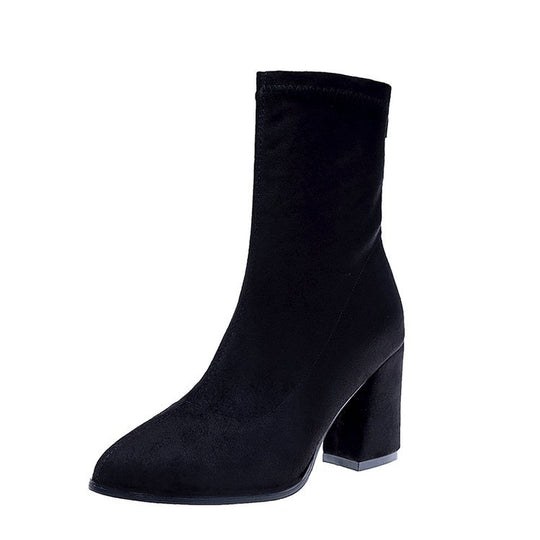 Damen elegante Stiefeletten mit komfortablem Blockabsatz EB