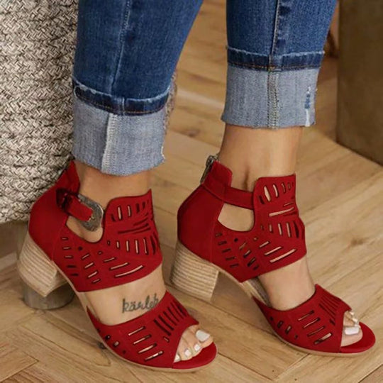 Damen Stiefeletten mit Cut-Out-Design und Blockabsatz EB