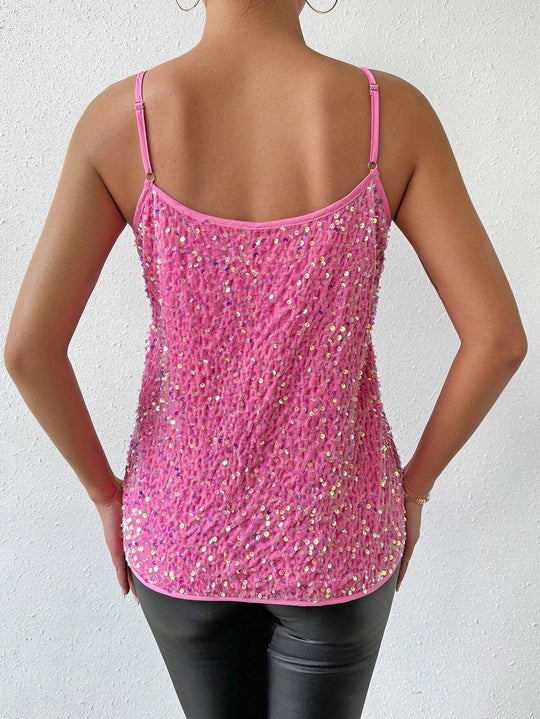 EB | Lockere Top mit Glitzernden Spaghettiträgern