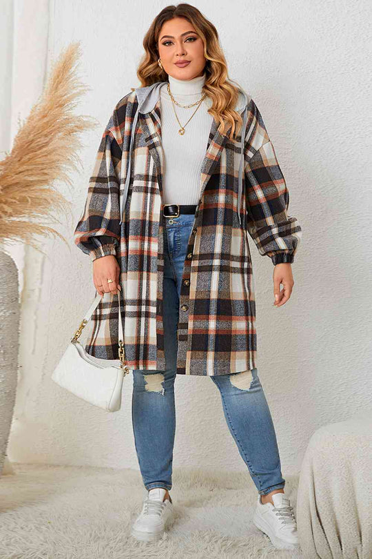 EB | Plus Size Karo Drop-Shoulder Kapuzenmantel