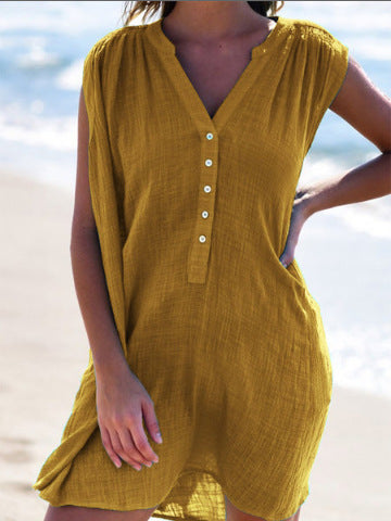 Damen lässiges Strandkleid mit Knopfdetails EB
