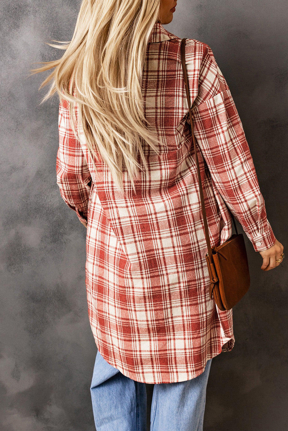 EB | Karierter Button-Up Longline Shacket mit Brusttaschen