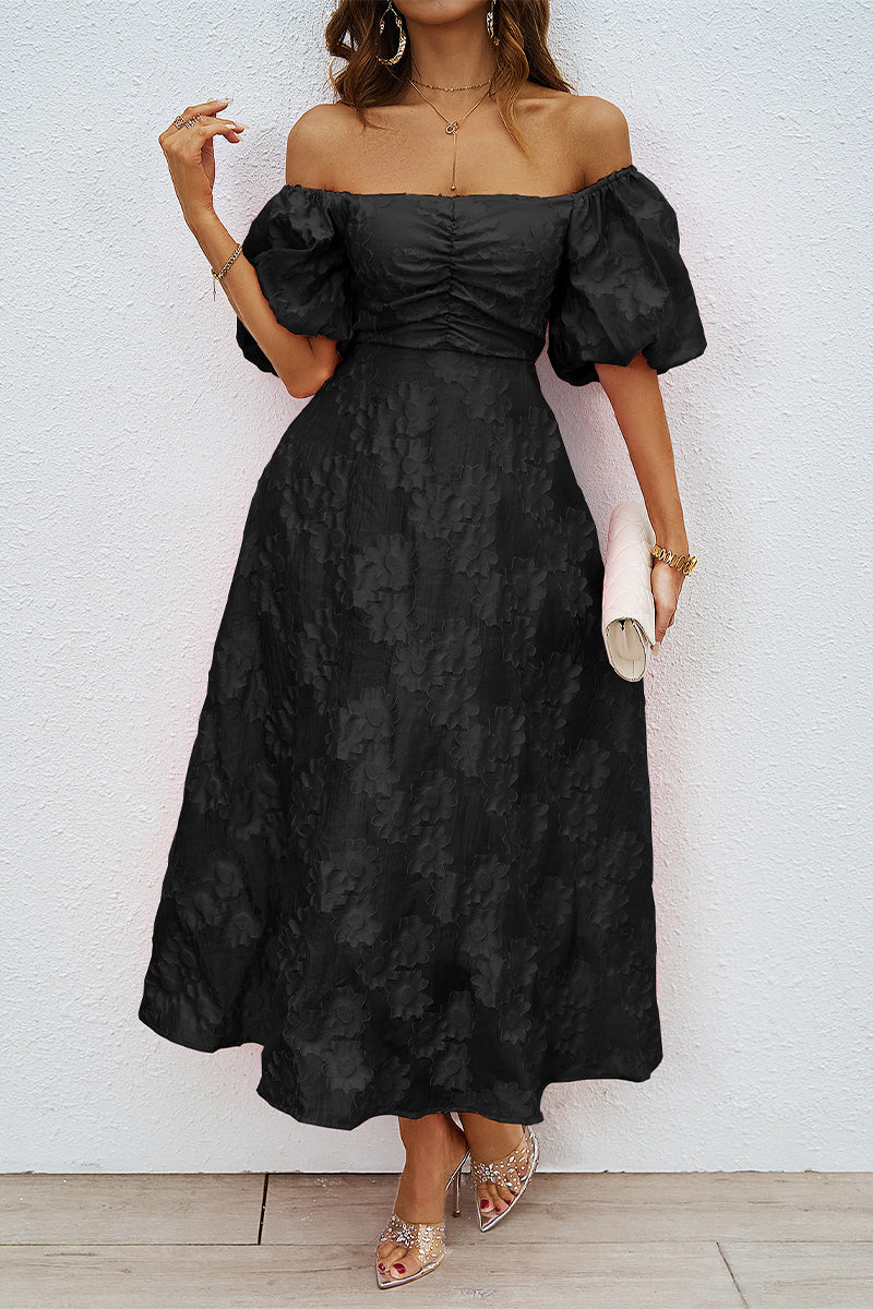 EB | Tägliches Gerafftes Off-Shoulder Ballkleid mit Kurzen Ärmeln - 3 Farben