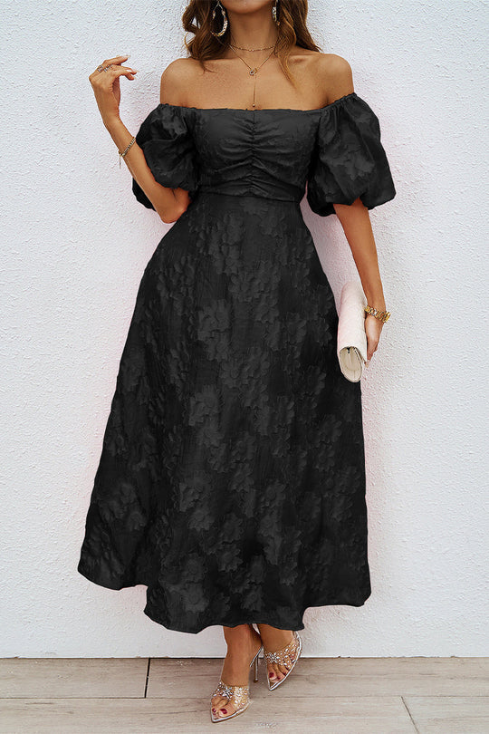 EB | Tägliches Gerafftes Off-Shoulder Ballkleid mit Kurzen Ärmeln - 3 Farben