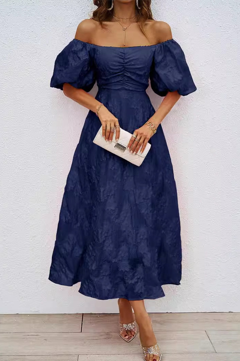EB | Tägliches Gerafftes Off-Shoulder Ballkleid mit Kurzen Ärmeln - 3 Farben