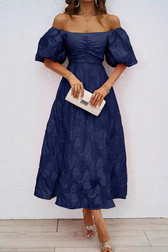 EB | Tägliches Gerafftes Off-Shoulder Ballkleid mit Kurzen Ärmeln - 3 Farben