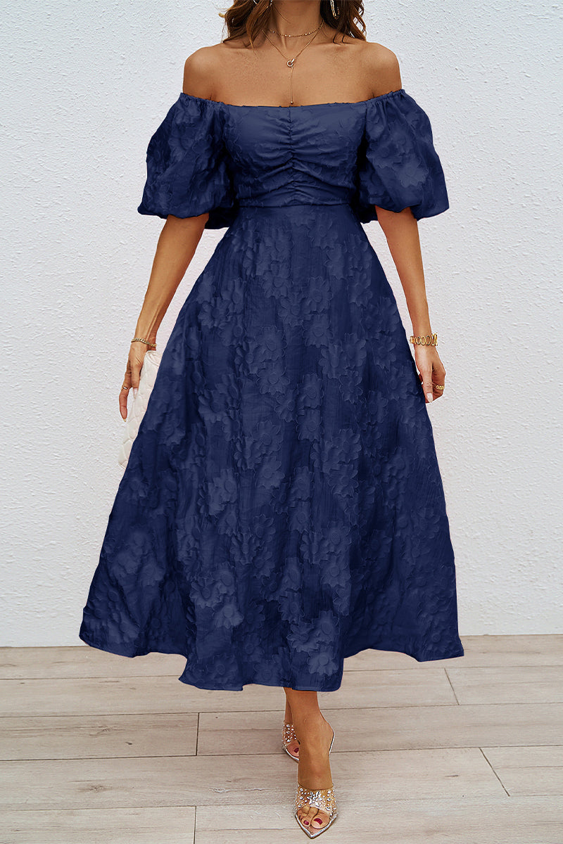 EB | Tägliches Gerafftes Off-Shoulder Ballkleid mit Kurzen Ärmeln - 3 Farben