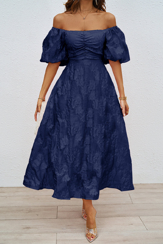 EB | Tägliches Gerafftes Off-Shoulder Ballkleid mit Kurzen Ärmeln - 3 Farben