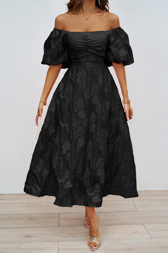 EB | Tägliches Gerafftes Off-Shoulder Ballkleid mit Kurzen Ärmeln - 3 Farben