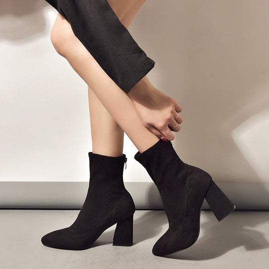 Damen elegante Stiefeletten mit komfortablem Blockabsatz EB