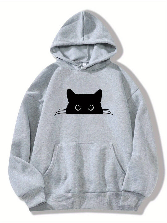 EB | Sweat Pullover Hoodie mit Katzenprint und Kapuze für Frauen Perfekt für lässige Tage