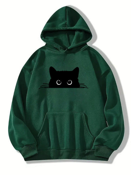 EB | Sweat Pullover Hoodie mit Katzenprint und Kapuze für Frauen Perfekt für lässige Tage