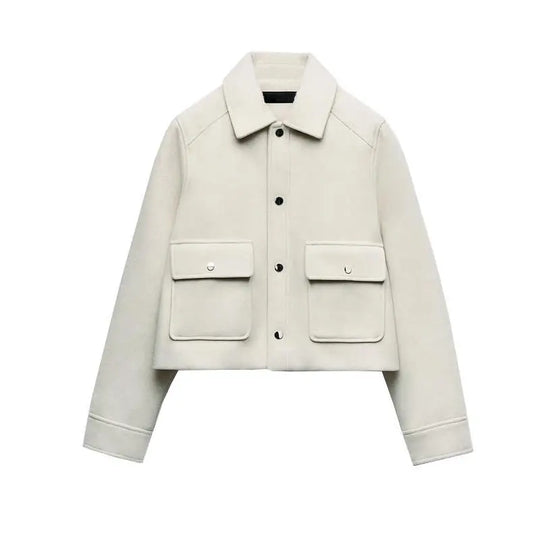 EB | Lässige Herbstjacke für Damen mit Klappe und Taschen