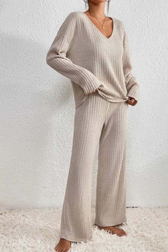 EB | Damen Rippstrick Zwei-Teilen Loungewear Set