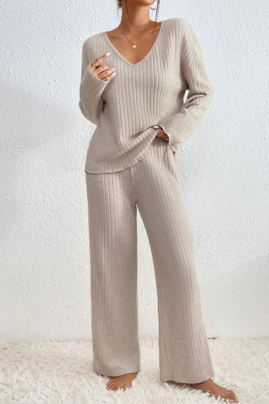 EB | Damen Rippstrick Zwei-Teilen Loungewear Set
