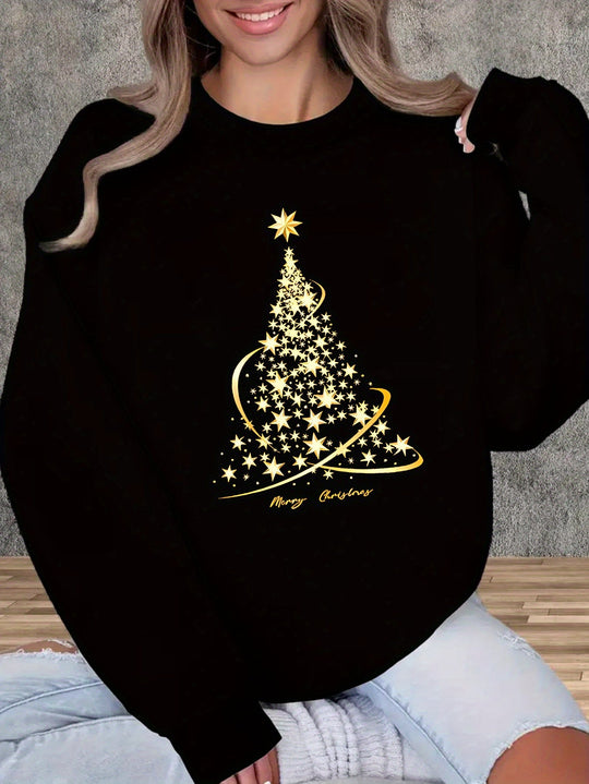 EB | Jul Sweatshirt mit Print Baumwolle Goldener Weihnachtsbaum Design