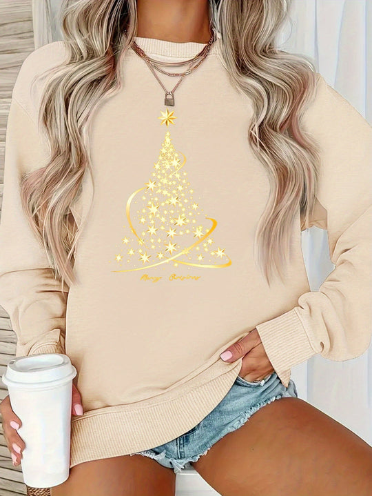 EB | Jul Sweatshirt mit Print Baumwolle Goldener Weihnachtsbaum Design