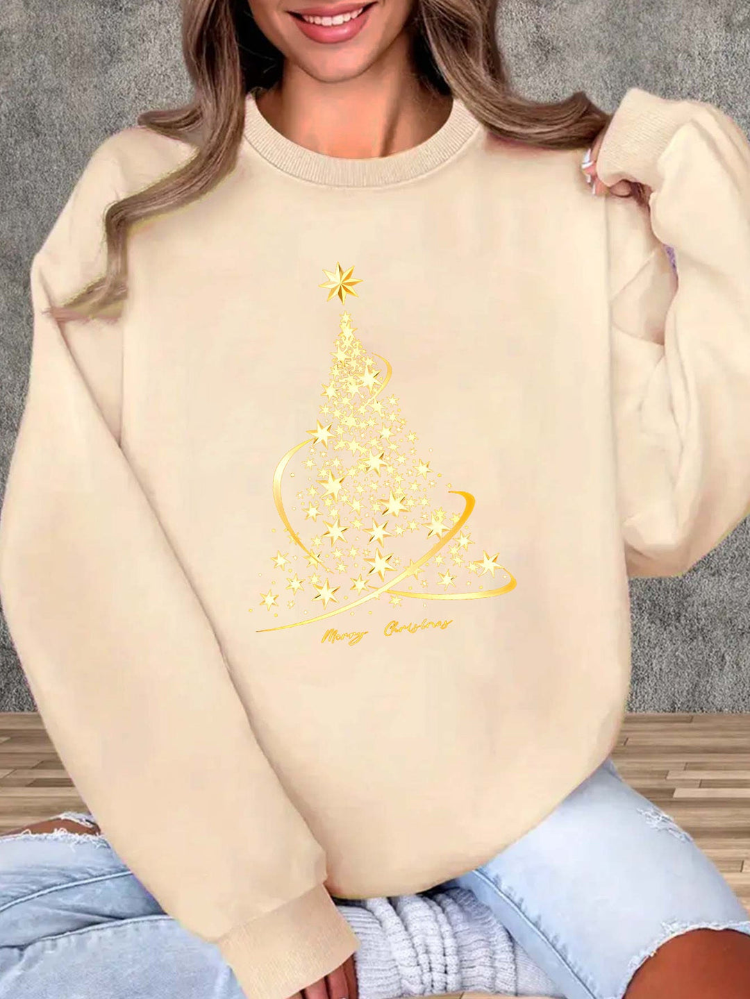 EB | Jul Sweatshirt mit Print Baumwolle Goldener Weihnachtsbaum Design