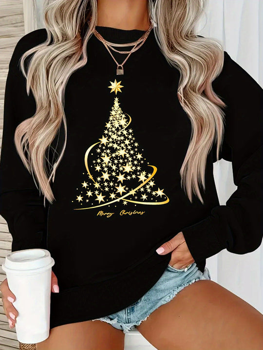 EB | Jul Sweatshirt mit Print Baumwolle Goldener Weihnachtsbaum Design