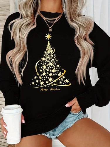 EB | Jul Sweatshirt mit Print Baumwolle Goldener Weihnachtsbaum Design