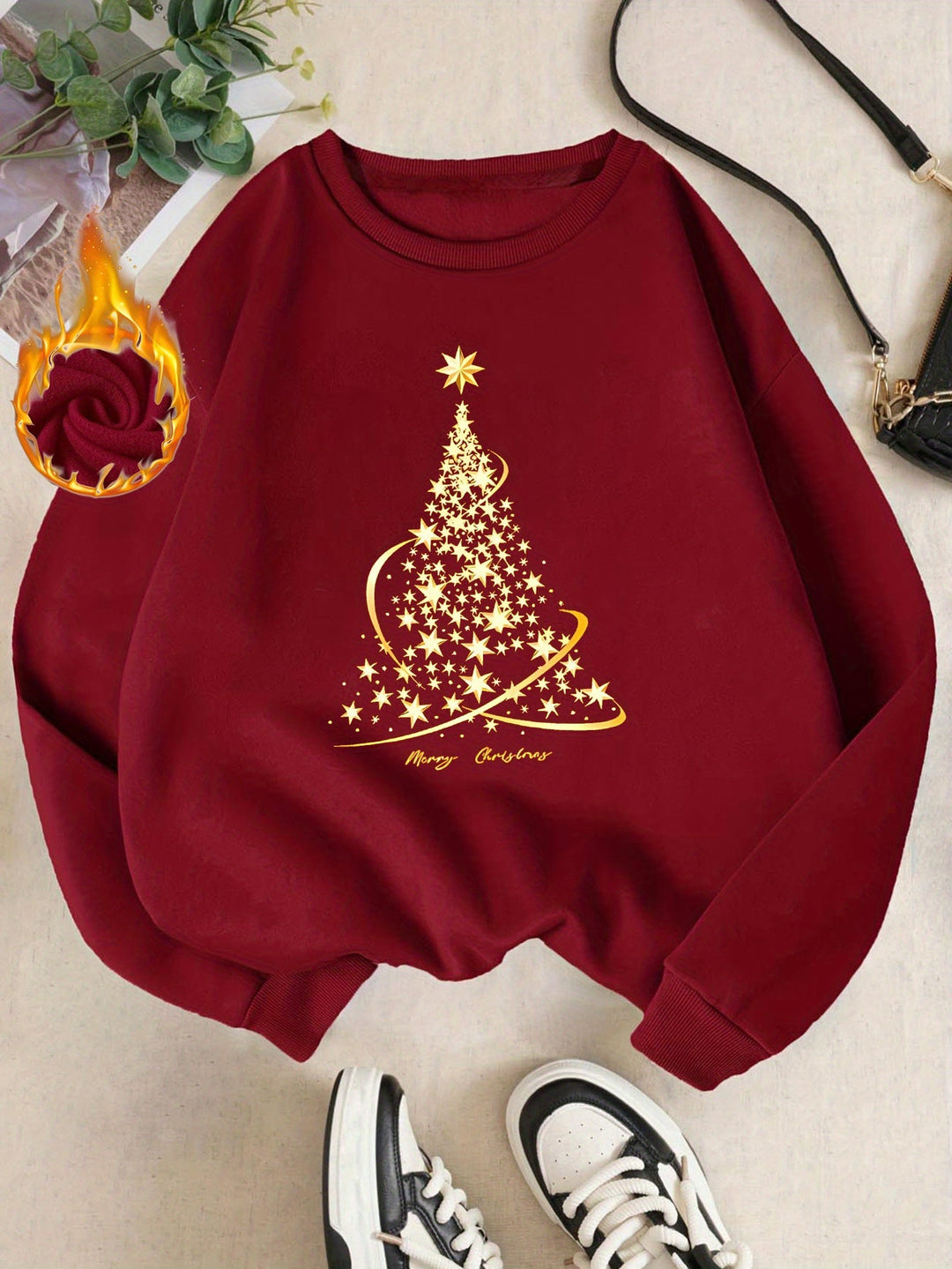 EB | Jul Sweatshirt mit Print Baumwolle Goldener Weihnachtsbaum Design