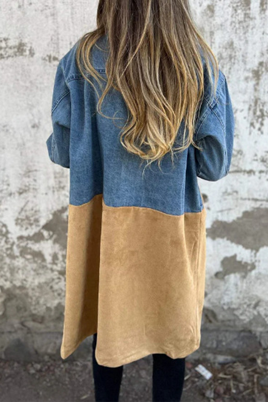 EB | Street Buttons Patchwork Kontrast Umlegekragen Langarm Locker Denimjacke