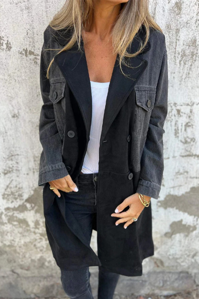 EB | Street Buttons Patchwork Kontrast Umlegekragen Langarm Locker Denimjacke
