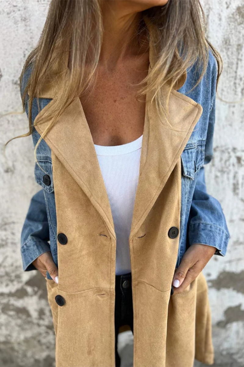 EB | Street Buttons Patchwork Kontrast Umlegekragen Langarm Locker Denimjacke