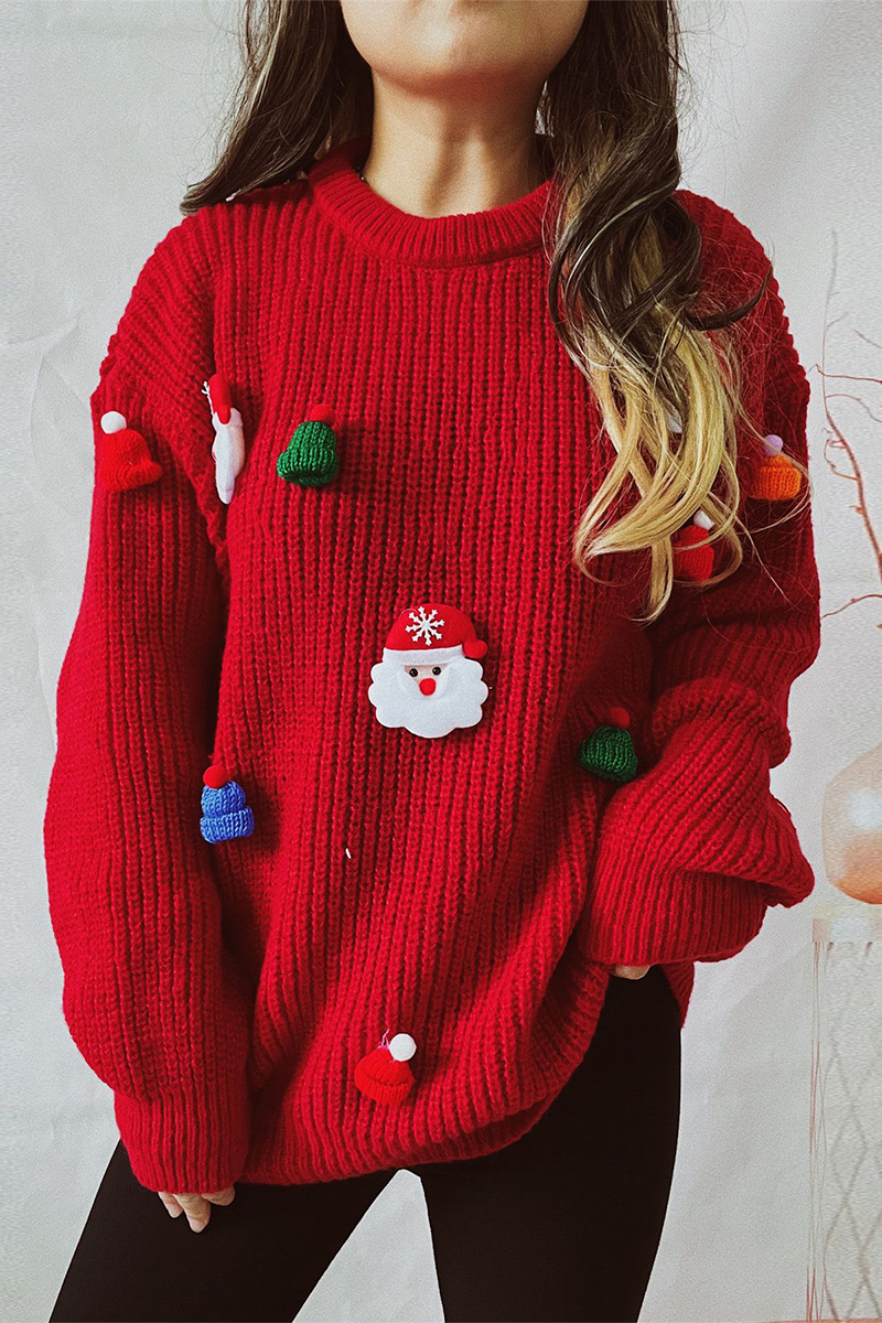 EB | Lässiger Weihnachtsmann Weihnachtsbaum Patchwork Webart Rundhals Pullover
