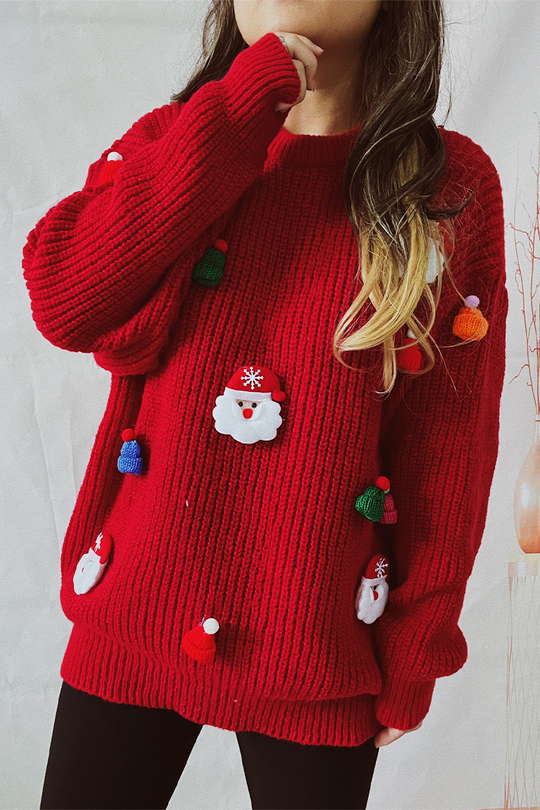 EB | Lässiger Weihnachtsmann Weihnachtsbaum Patchwork Webart Rundhals Pullover