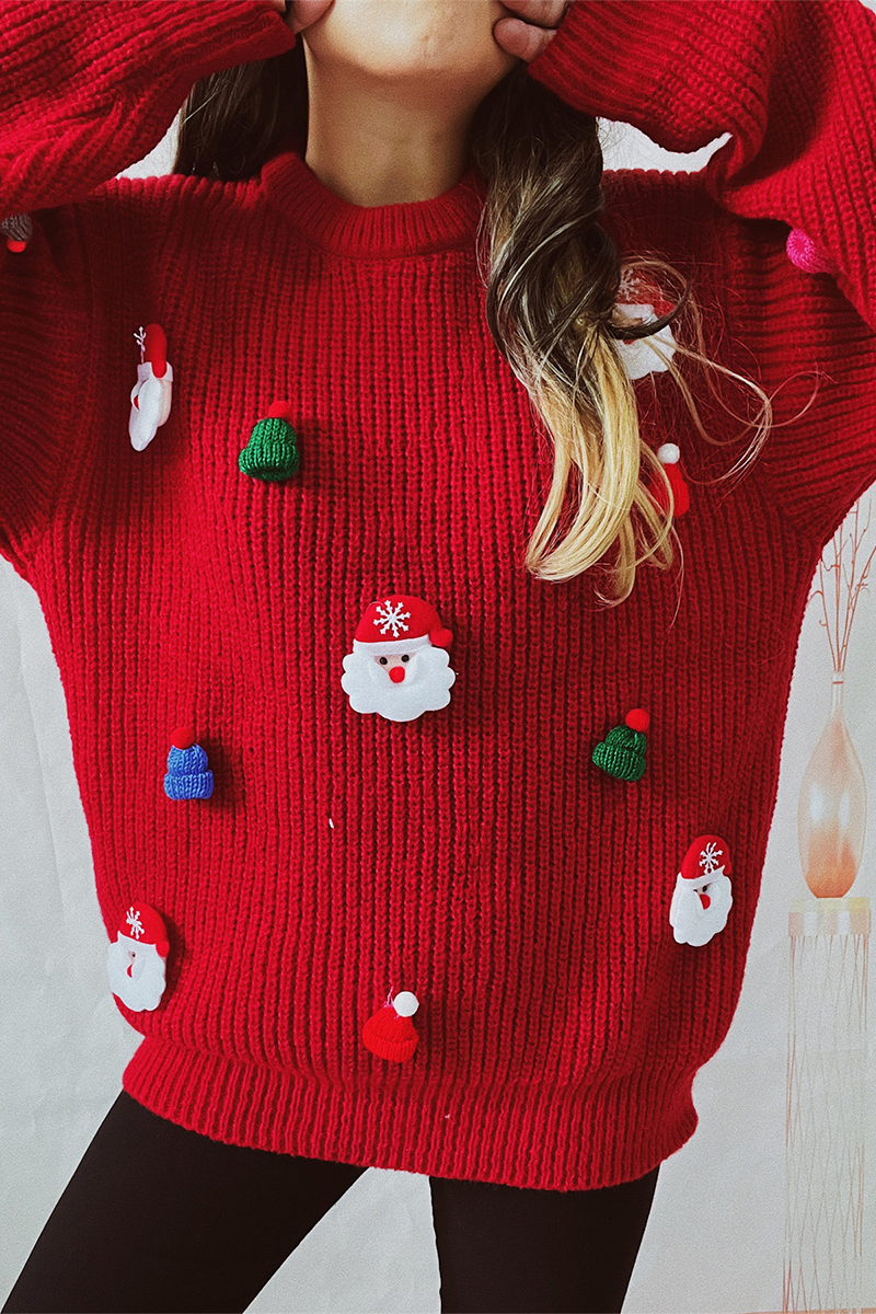 EB | Lässiger Weihnachtsmann Weihnachtsbaum Patchwork Webart Rundhals Pullover