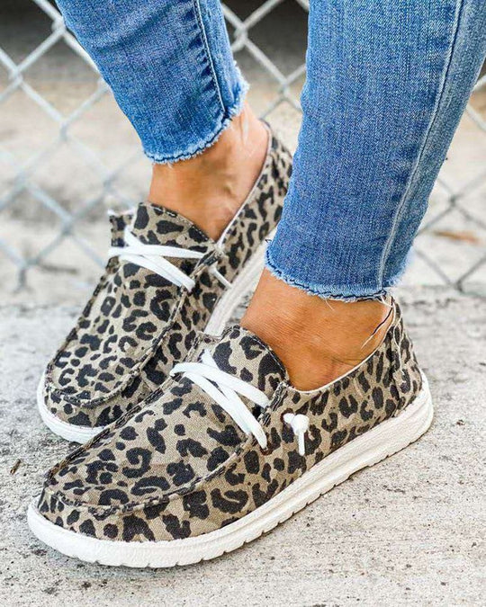 Damen trendige Mokassin Sneakers mit modischem Leopardenmuster EB