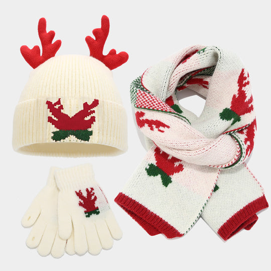 EB | Weihnachtsrentier Geweih Schal Hut Handschuhe Dreiteiliges Set (3 Farben)