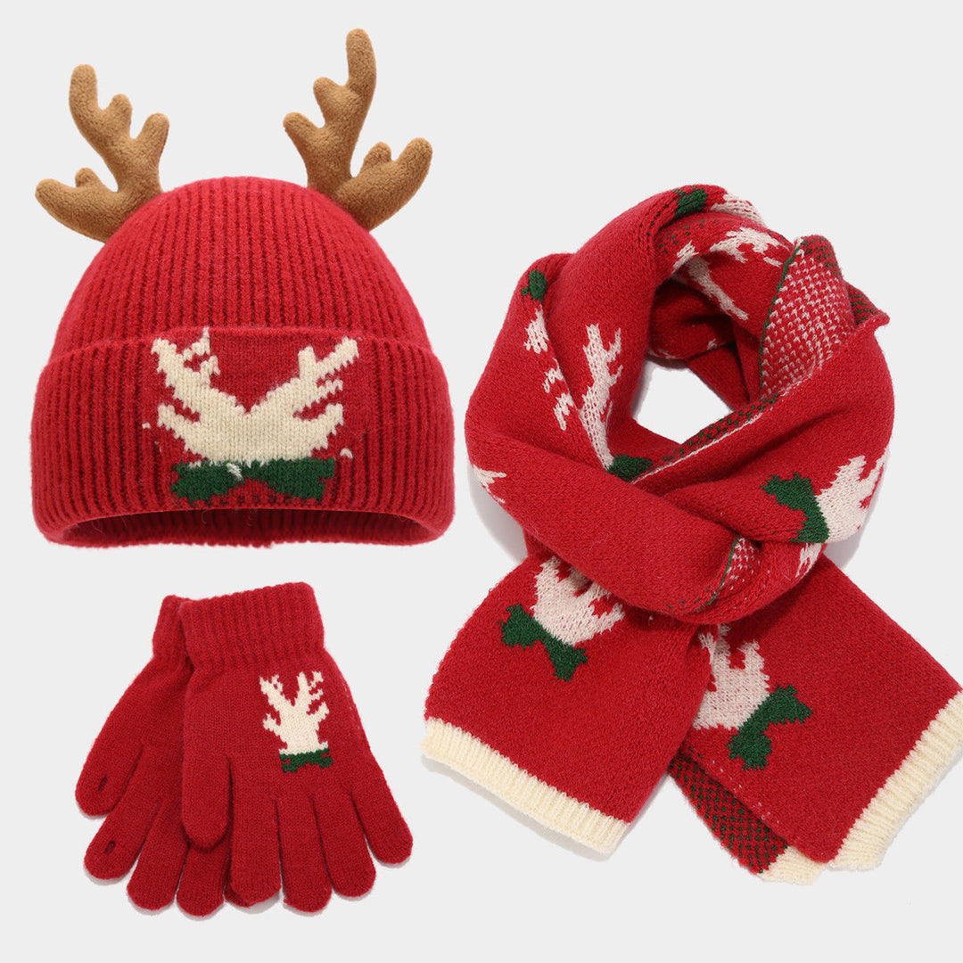 EB | Weihnachtsrentier Geweih Schal Hut Handschuhe Dreiteiliges Set (3 Farben)