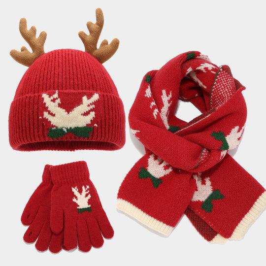 EB | Weihnachtsrentier Geweih Schal Hut Handschuhe Dreiteiliges Set (3 Farben)