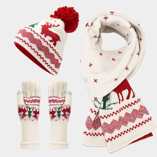 EB | Weihnachtsrentiermuster Muster Mütze Schal Handschuhe Set (6 Farben)
