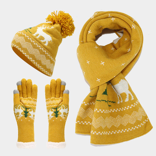 EB | Weihnachtsrentiermuster Muster Mütze Schal Handschuhe Set (6 Farben)