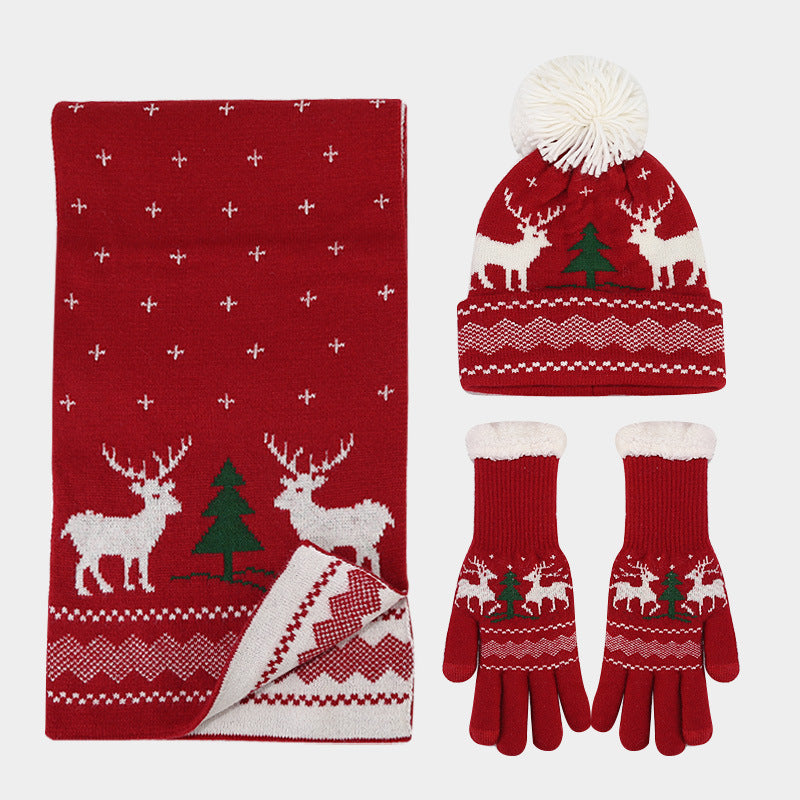 EB | Weihnachtsrentiermuster Muster Mütze Schal Handschuhe Set (6 Farben)